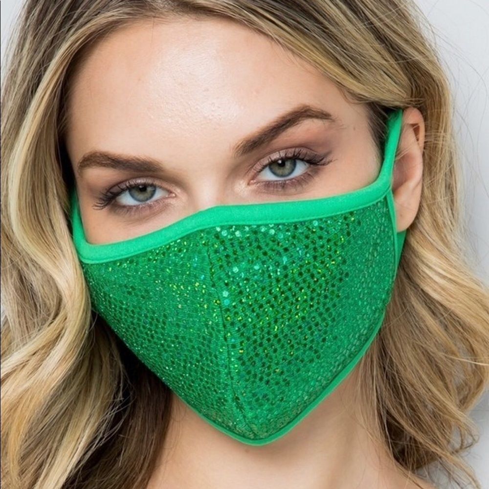 GREEN CIRCLE SEQUIN FACE MASK W/ 10 FILTERS